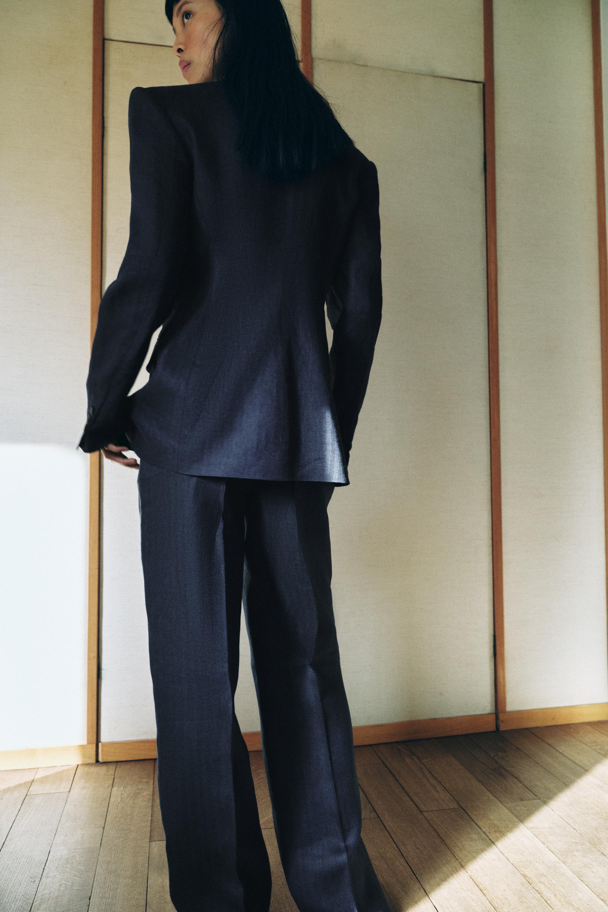 100% HERRINGBONE LINEN FITTED BLAZER